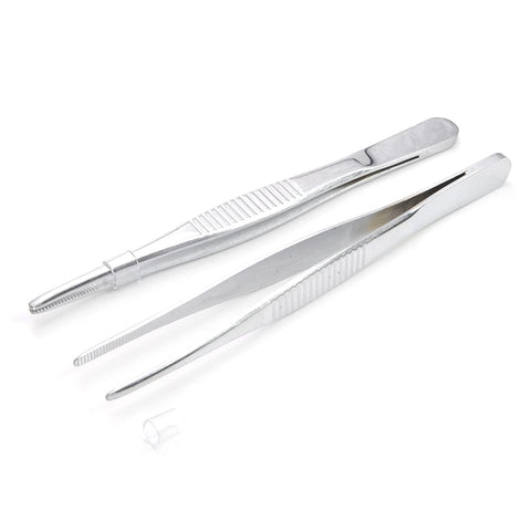 Hegebeck 304 Stainless Steel Tweezers Straight Tweezer Multi Purpose Tweezers Flat Round Tip for Plants, Facial Ingrown Hairs Splinter Remover Daily Beauty Tool with Round Tip 125mm 2pcs