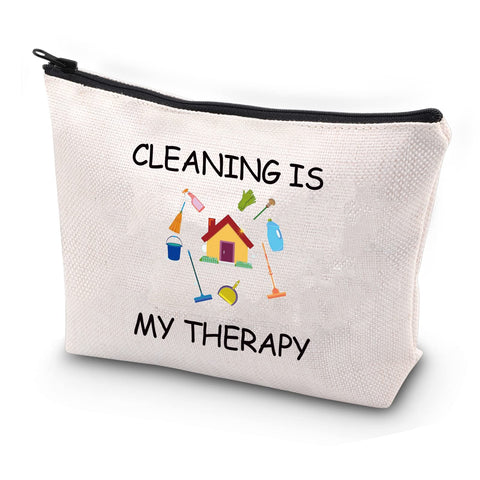JYTAPP Neat Freak Gift Cleaning Is My Therapy Funny Housekeeping Makeup Bag Housekeeping Cleaning Lady Gift Dust Whisperer Gift Cleaning Squad Housekeeper Gifts, beige