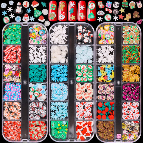 36 Grids Christmas Nail Art Glitters Lorvain Colorful Xmas Nail Sequins Santa Claus Snowman Snowflake Nail Glitter Sequin Holographic Laser Sparkly Confetti Glitter for Christmas DIY Decorations (C)