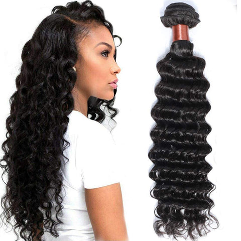 BLACKMOON HAIR Brazilian Virgin Hair Deep Wave Bundles One Bundle Unprocessed Virgin Remy Human Hair Extension Deep Curly Hair Weave Natural Color(20 Inch)
