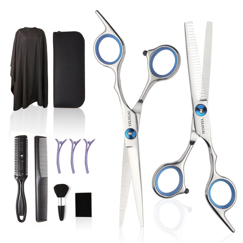 Hair Cutting Scissors Kit,11 Pcs Professional Haircut Scissors Kit with Cutting Scissors,Thinning Scissors,Neck Duster Brush,Comb,Cape,Clips,Hairdressing Shears Set for Barber and Home