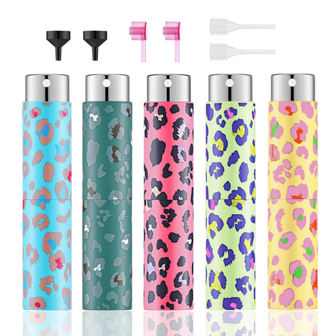 Lil Ray 8ML Portable Perfume Atomizer, Refilable Empty Mini Spray Bottle for Travel Pocket Cologne Liquid Sprayer, Leopard Print, 5 PCS