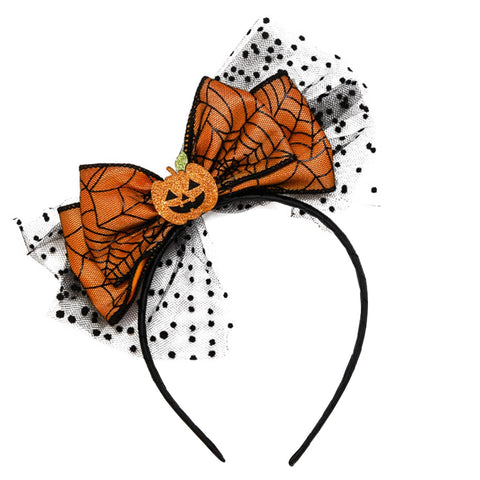 HOXIEYA Halloween Bow Headband Pumpkin with Mesh Design Headands Ornage Hair Hoop for Thanksgiving Halloween Party Headand Hair Accessories for Women Girls, Yellow, 16 Count (Pack of 3320)