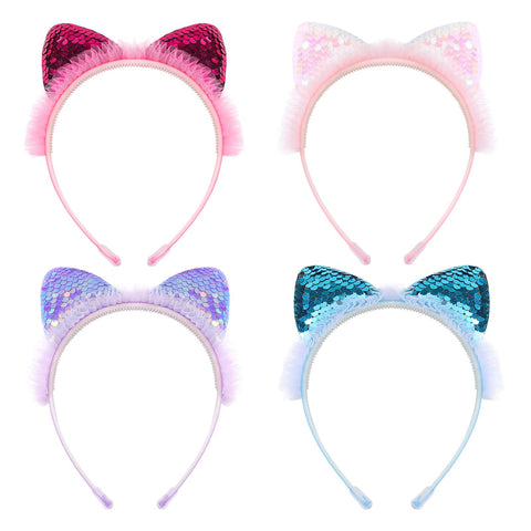 ZIRICHER Cat Ears Headband For Girls, Transparent Quicksand Sequin Cat Headband Cute Hairband For Girls Kitty Ears Party Hair Accessories For Kids Gift