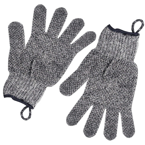 Exfoliating Gloves Charcoal - Exfoliating Gloves With Bamboo Charcoal - 1 Pair Charcoal Exfoliating Gloves For Men and Women (Exfoliating Gloves With Hanging Loop)