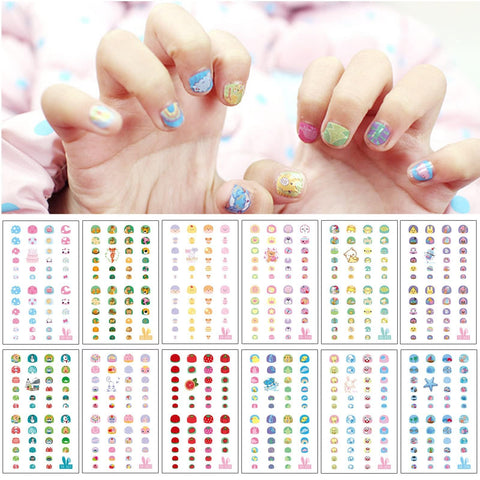 EBANKU Self Adhesive Nail Art Stickers for Kids with Nail File, 12 Sheets 3D Fruits Moon Crowns Rainbow Ice Cream Animals Lovely Nail Stickers Decals Wraps for Girls Kids Holiday Nail Art Decals
