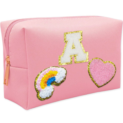 boutikpro Preppy Makeup Bag, Premium PU Leather Waterproof Pencil Pouch Cosmetic Bag with Smile Heart Rainbow Cute Preppy Travel Makeup Bag School Supplies Gift for Girls Women, A, Rainbow, Heart,