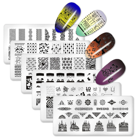 SILPECWEE 6Pcs Butterfly Nail Stamping Plate Love Cats Bowknot Design Nail Stamp Kit DIY Template Manicure Accessories