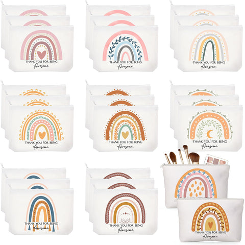 Sieral 30 Pcs Rainbow Canvas Makeup Bags Bulk Employee Appreciation Gifts Graduation Inspirational Cosmetic Bags Thank You Gifts for Teacher Secretary Coworker Volunteer Nurse, Multicolor, Lovely