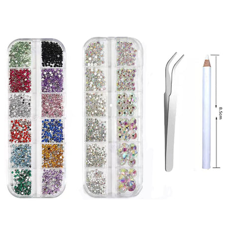 1440 Pieces AB Rhinestones for Nails Diamonds for Nail Pixie Crystals for Nails Round Rhinestone with Pencils Kit Nail Art for Women