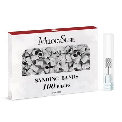 MelodySusie 100 Pcs Professional Sanding Bands Nail Manicure 120 Grit File Sand Piece Set For Nail Drill Bits with Mandrel, Grey