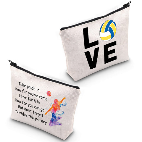 Love Volleyball Gifts Volleyball Pouch Makeup Bag Cosmetic Volleyball Player Gifts Volleyball Team Gifts for Volleyball Lover Inspirational Gifts Travel Toiletry Bag Organizer Case (Volleyball Pouch Makeup Bag)