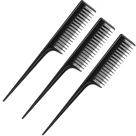 3 Piece Triple Teasing Comb, Rat Tail Combs for Women, Tool Structure Tease Layers Rattail Comb, Rat Tail Comb for Back Combing Root Teasing, Adding Volume, Evening Styling (Black)