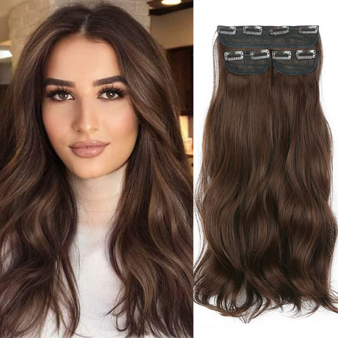 Clip in Hair Extensions Hair Pieces for Women( Full Head Soft Curly Wavy Invisible Thick long 3 PCS Set Synthetic Hair Extensions) -Daimeisy Medium Chestnet Brown 16â€Â