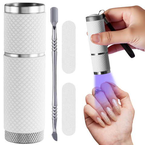 Mini Nail Lamp UV LED Gel Nail Lamp with 9 LEDs and Cuticle Pusher Portable Stainless Steel Manicure Tool with 2 Nail Files for Girls and Women (Silver)