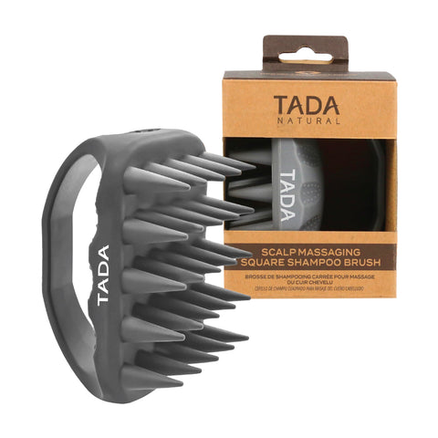 TADA BEAUTY - Long Bristle Large Square Silicon Shampoo Brush Head Scalp Massager Scrubber for Men and Women for Hair Growth Dandruff (Grey)