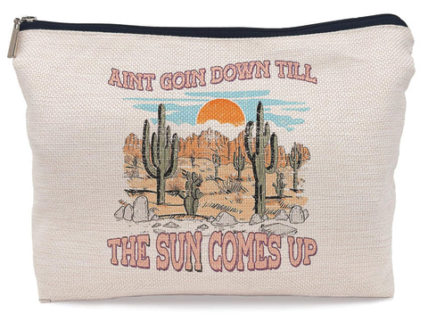 Lacosu Retro Western Country Cactus Sunset Landscape Road to Nowhere Makeup Bag,Trendy Retro Wild West Cosmetic Makeup Bag for Teen Girls Women,Cowgirl Gifts for Girls Women