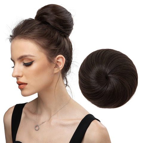 6# Medium Brown : SARLA Donut Chignon Bun Straight Updo Hair Bun Hairpieces Synthetic Scrunchie Hair Bun Extensions Q3 (6# Medium Brown)