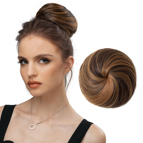 4BH27 : SARLA Donut Chignon Bun Straight Updo Hair Bun Hairpieces Synthetic Scrunchie Hair Bun Extensions Q3 (4BH27)