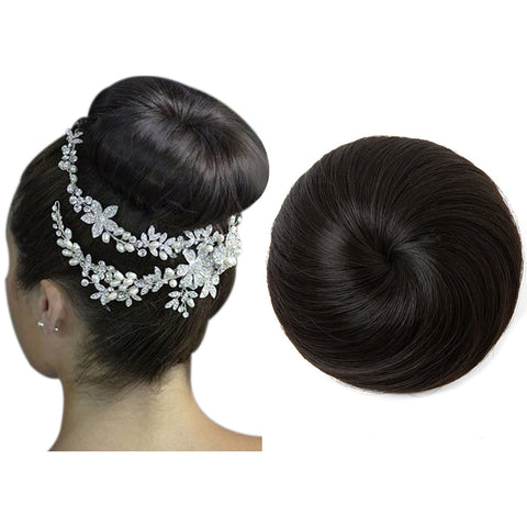 Sarla 40g Elegant Chignon Bun Straight Updo Hair Bun Hairpieces Synthetic Scrunchie Hair Bun Extensions Q3 (4# Dark Brown)