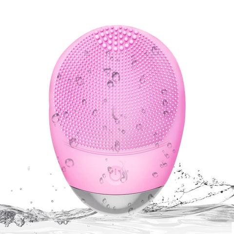 Facial Cleansing Brush, 3-in-1 Electric Soft Silicone Waterproof Face Scrubber, USB Rechargeable IPX7 Waterproof Sonic Vibrating Face Brush for Deep Cleansing, Gentle Exfoliating and Massaging - Pink