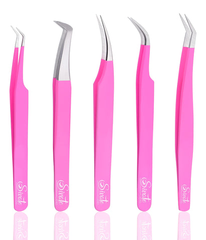 SIVOTE Lash Tweezers Eyelash Extensions, Pack of 5, Pink