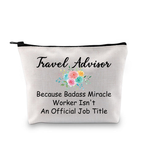 JXGZSO Funny Travel Agent Gift Travel Advisor Cosmetic Bag Because Badass Miracle Worker Isn't An Official Job Title Guys Trip Gifts, Travel Advisor