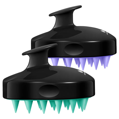 HEETA 2-Pack Hair Scalp Massager Shampoo Brush - Upgraded Hair Scalp Scrubber Wet Dry Hair Scalp Brush with Soft Silicone Bristle for Remove Dandruff, Hair Care Tool for Women Men (Turquoise & Purple)