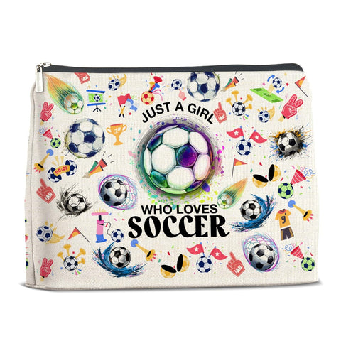YeleY Soccer Lovers Gifts Makeup Bag Gift Soccer Gifts for Soccer Players Team Fans Just a Girl Who Loves Soccer Cosmetic Makeup Bag, multicolor