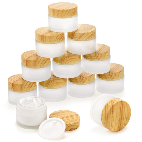 ZENFUN 16 Pieces 50 Gram/ml/Glass Cosmetic Containers with lids, 1.7 oz Frosted Glass Bottle, Leak-proof Small Makeup Sample Jars, Refillable Travel Jars for Cream, Lotions, Lip Balm