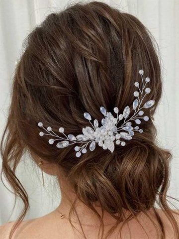 Yean Pearl Bride Wedding Hair Comb Sliver Rhinestones Bridal Hair Piece Crystal Hair Accessories for Women and Girls