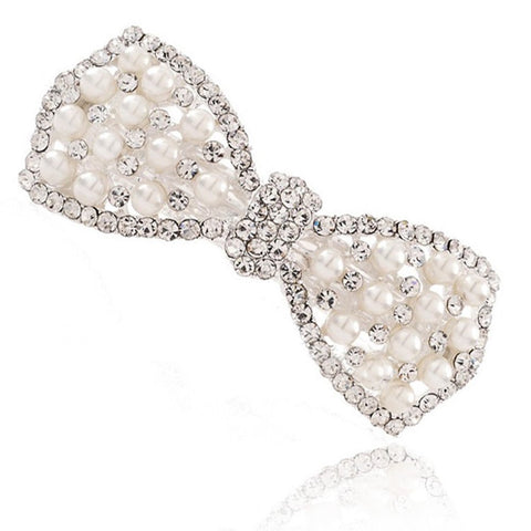 MANDI HOME Crystal Sparkling Bowknot Hair Pins Rhinestone Pearl Hair Clip Hairpin