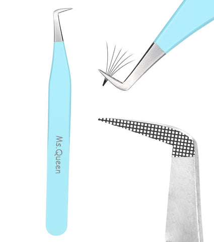 Ms.Queen L-Shape Boot Volume Tweezers, Fiber Tip Grip, Blue
