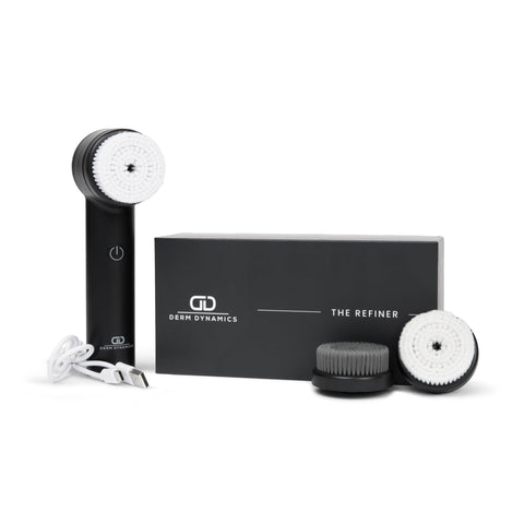 DERM DYNAMICS Facial Cleansing Brush (Daily Clean & Deep Exfoliation Modes) – 3 Brush Heads – IPX7 Waterproof, USB Rechargeable Device – Ideal for All Skin Types, Men and Women – Black