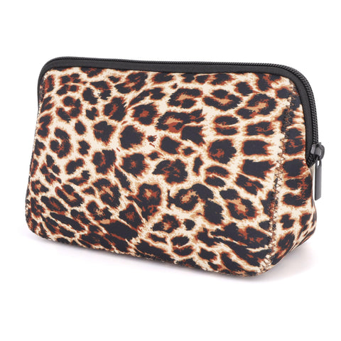 AJLTPA Cosmetic Bag Waterproof Neoprene Zipper Pouch Travel Portable Toiletry Makeup Bags Organizer Case for Women and Girls, Leopard, Lenght 10.24inch