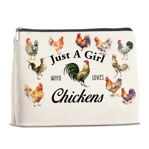 YeleY Chicken Gifts for Girls Chicken Lovers - Chicken Lady Gifts - Chicken Lovers Gifts Makeup Bag for Bestie BFF Daughter Sister - Just a Girl Who Loves Chickens Cosmetic Makeup Bag Zipper Pouch, multicolor