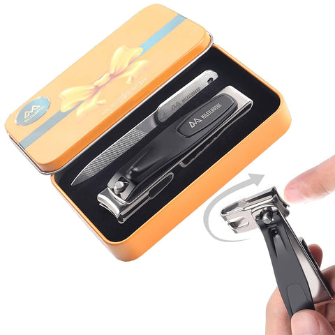 MILEILUOYUE Nail Clippers 2Pcsï¼ŒNail File,360Â°Degree Rotating Head Nail Clippers,Stainless Steel Sharp Pedicure,Large Nail Clippers Swivel Head For Thick Nails,Metal Tin Box For Suitable For Gifts