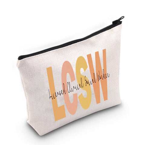 BLUPARK Social Worker Gift Social Worker LMSW LISW LCSW Makeup Bag Social Worker Graduation Gift Social Work Appreciation Gift, Off White, Lcsw Bag