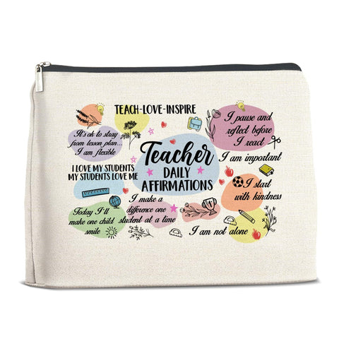 YeleY Gifts for Teacher, Best Teacher Gift Makeup Bag, Inspirational Gifts for Women Teachers, Teacher Daily Affirmations, Teacher Cosmetic Bag, multicolor