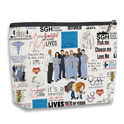 Funny Doctor Anatomy Fans Merchandise Makeup Bag Merch Gifts for Women Girls Best Friend Sister Travel Toiletry Makeup Organizer Zipper Pouch, Beige