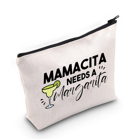 G2TUP Margarita Lover Gift Drinking Gift Mamacita Needs A Margarita Cosmetic Bag and Travel Make Up Pouch Cinco De Mayo Gift (Mamacita Needs A Margarita White Bag)