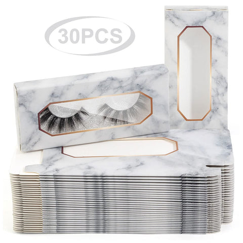 MAGEFY 30 Pieces Eyelashes Packaging Box, Empty Eyelash Boxes Lash Box Packaging Marble Paper Eyelash Storage Box Soft Paper Lash Case