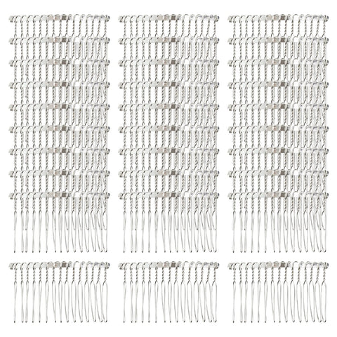 30 Pack Bulk 15 Teeth Silver Gold Black Metal Side Hair Combs Wire Twist Slide Hair Clips Wedding Bridal Veil Combs Decorative Headpiece French Twist Updo Bun Holder Accessories for Women (Silver)