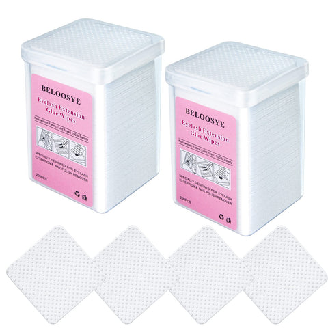 BELOOSYE 400 PCS Lint Free Eyelash Extension Glue Wipes, Super Absorbent Soft Non-woven Fabric Wipes, Cleaning Pads for Glue Bottle Mouth, Tweezers, Nail Remover