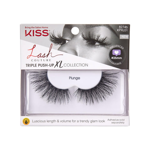 KISS Lash Couture Triple Push Up XL Collection, 3D Volume False Eyelashes in Extra Long Length with Triple Design Technology, Cruelty-Free, Contact Lens Friendly, and Reusable, Style Plunge, 1 Pair