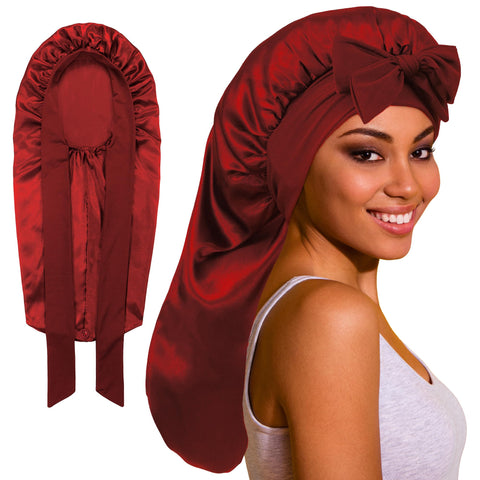 ROYBENS Long Bonnet Satin Bonnet Silk Bonnet for Sleeping Women, Bonnet with Tie Band Sleep Cap, Silk Hair Bonnet for Braids Curly Hair