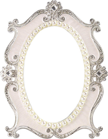 White-M: Nerien Vintage Style Pearl Oval Makeup Mirror Floral Tabletop Mirror with Back Stand White