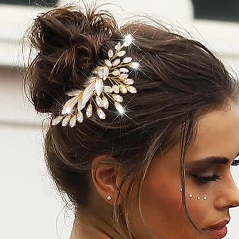 Asooll Bride Wedding Hair Comb Gold Flower Bridal Head Clip Rhinestone Crystal Headpiece for Women and Girls