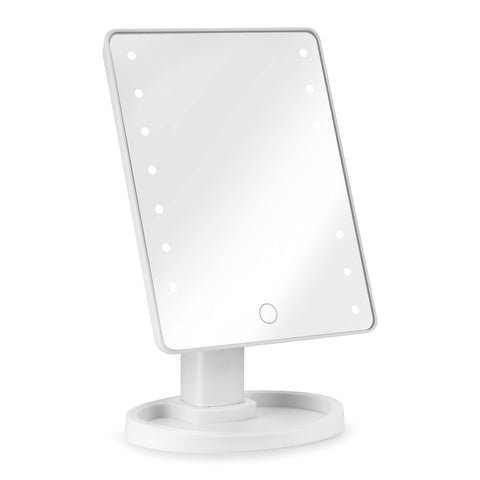 Roying Lighted Vanity Makeup Mirror with 22 Led Lights 180 Degree Free Rotation Lighted Mirror Touch Screen Adjusted Brightness Desk Mirror USB Dual Supply Bathroom Beauty Cosmetic Mirror (White)