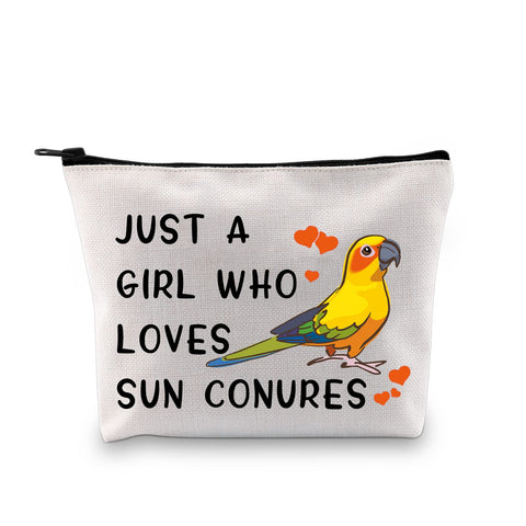 G2TUP Sun Conure Lover Gift Just A Girl Who Loves Sun Conures Makeup Bag Sun Conure Mom Cosmetic Bag Parrot Birds Lover Gift Zipper Travel Bag, Loves Sun Conures White Bag